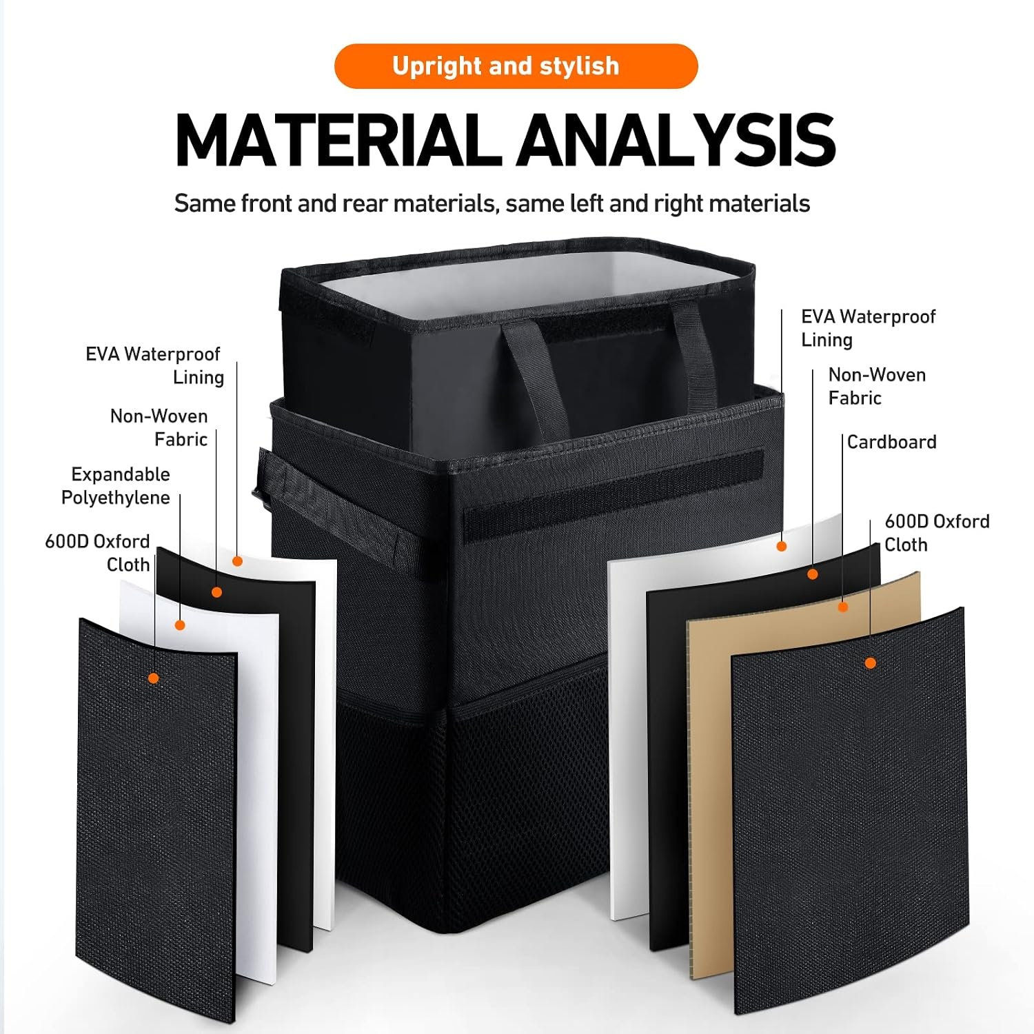 image:imageAstroAI Car Trash Can with Lid and Storage Pockets LeakProof Waterproof Car Garbage Can Large Opening Multipurpose Folding Trash Bin for Car
