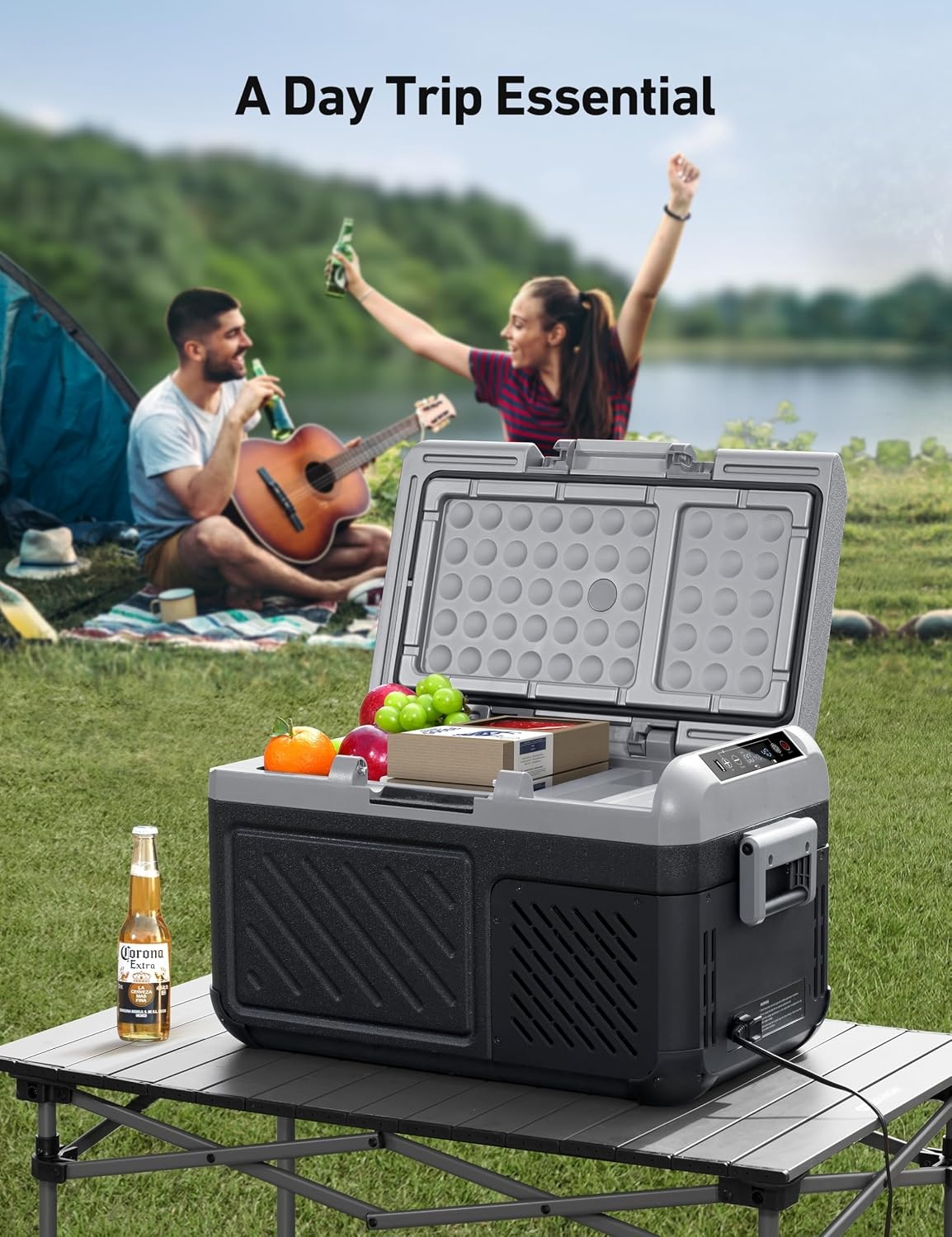 image:imageAstroAI Dual Zone 12V Car Refrigerator Separate Control Portable Freezer 20 Quart18L Camping Fridge with Reversible 2Way Door for Car RV Truck Van Boat for Camping Travel Fishing Outdoor