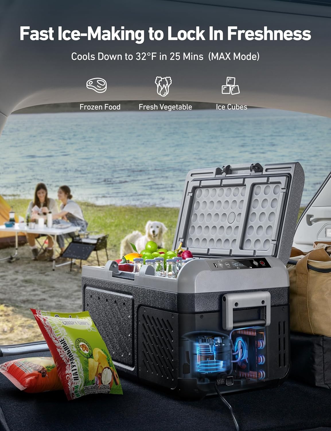 image:imageAstroAI Dual Zone 12V Car Refrigerator Separate Control Portable Freezer 20 Quart18L Camping Fridge with Reversible 2Way Door for Car RV Truck Van Boat for Camping Travel Fishing Outdoor