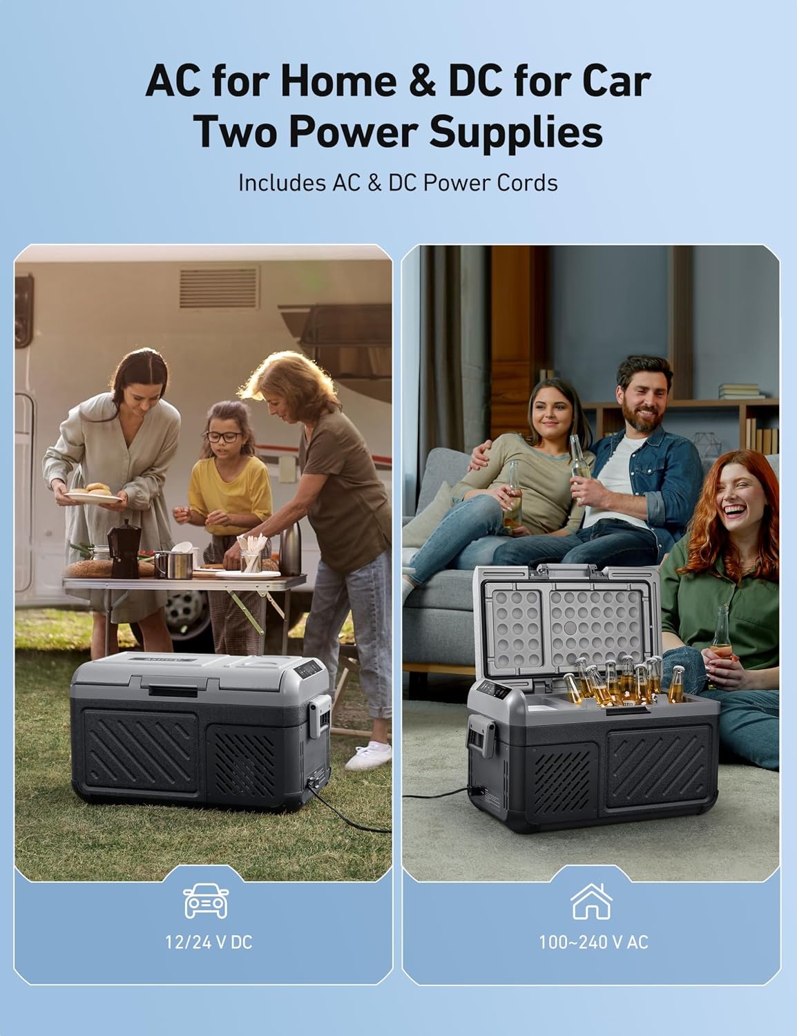 image:imageAstroAI Dual Zone 12V Car Refrigerator Separate Control Portable Freezer 20 Quart18L Camping Fridge with Reversible 2Way Door for Car RV Truck Van Boat for Camping Travel Fishing Outdoor