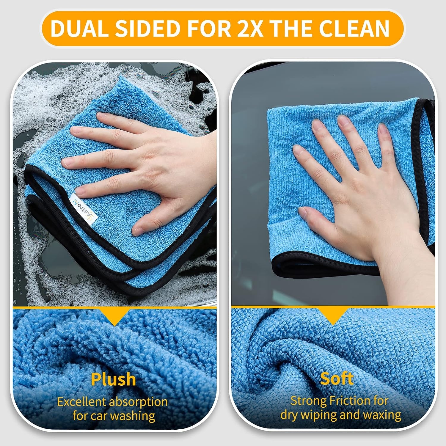 image:imageAstroAI Microfiber Towels for Cars 6Pack Absorbent and Reusable Microfiber Cleaning Cloth for CarDomestic Cleaning Yellow Blue Gray 16 x 16