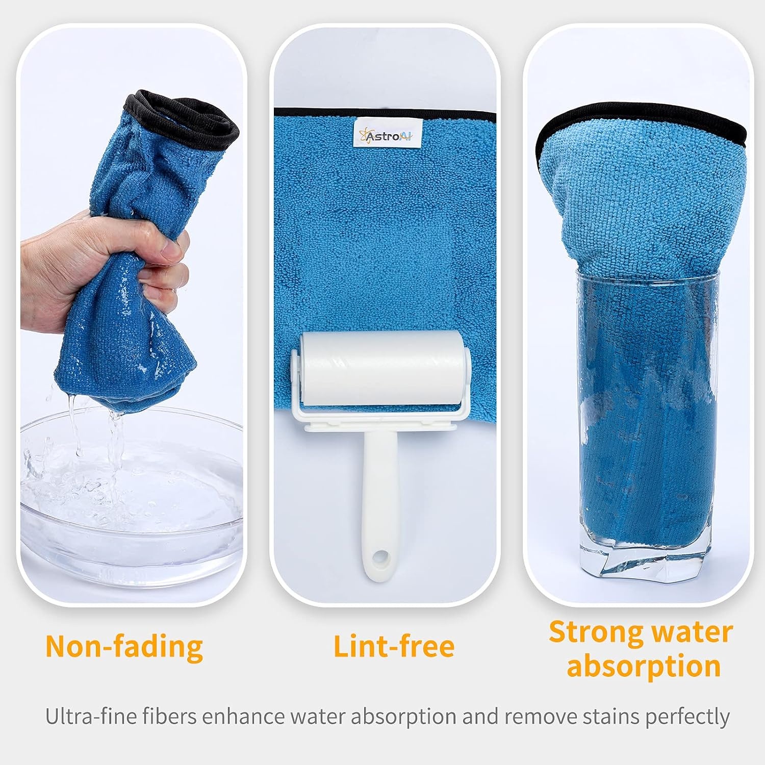 image:imageAstroAI Microfiber Towels for Cars 6Pack Absorbent and Reusable Microfiber Cleaning Cloth for CarDomestic Cleaning Yellow Blue Gray 16 x 16