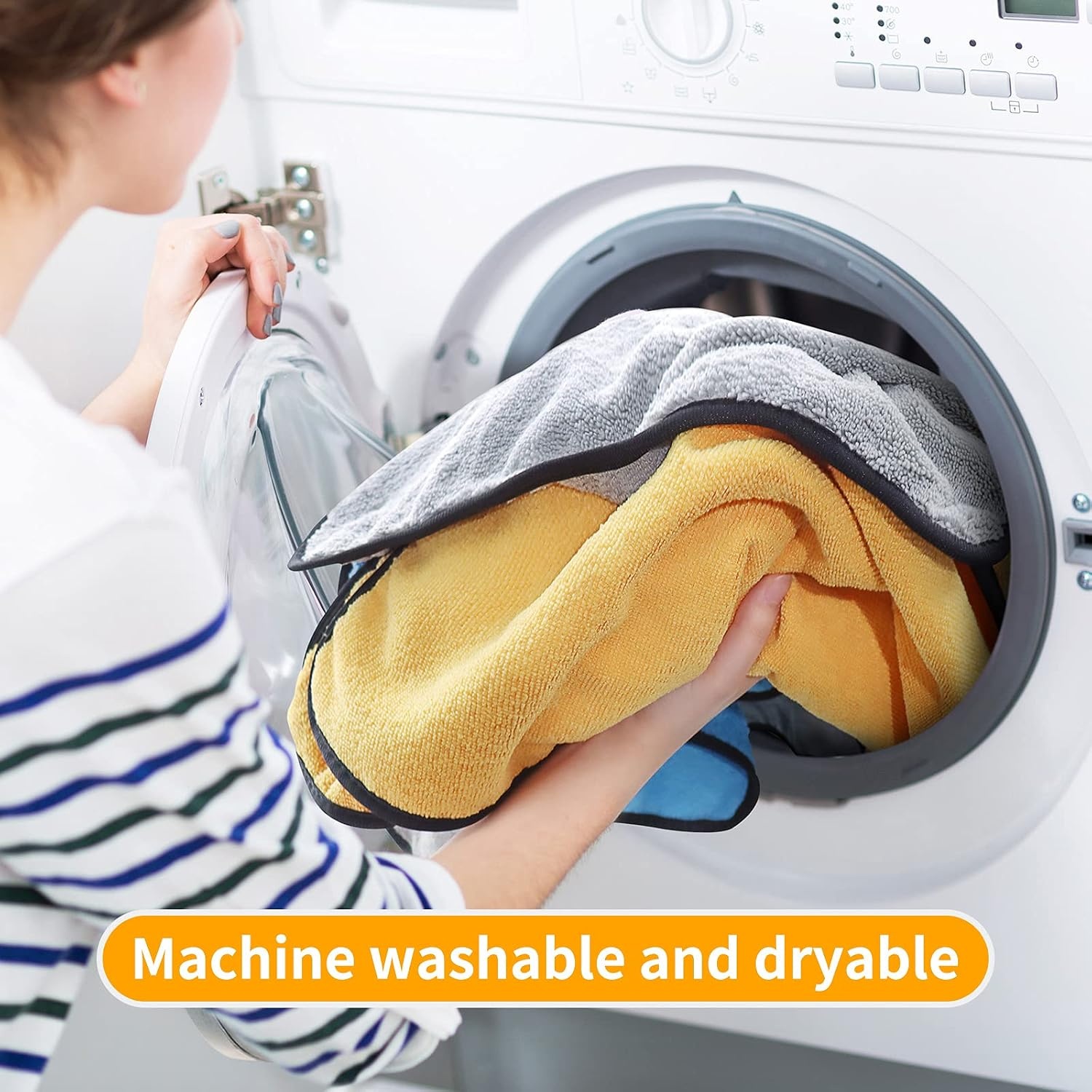 image:imageAstroAI Microfiber Towels for Cars 6Pack Absorbent and Reusable Microfiber Cleaning Cloth for CarDomestic Cleaning Yellow Blue Gray 16 x 16