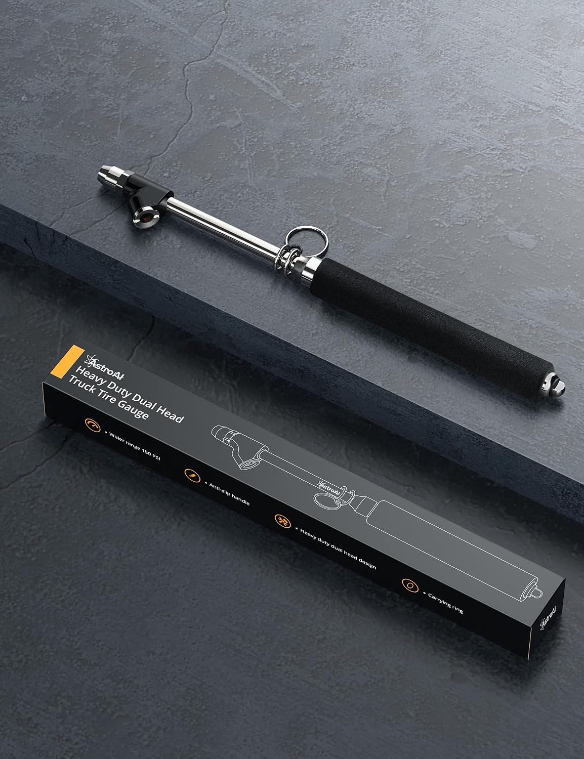 image:imageAstroAI Tire Pressure Gauge 150 PSI Dual Head Chuck Heavy Duty NonSlip Handle for Cars Trucks Bicycles