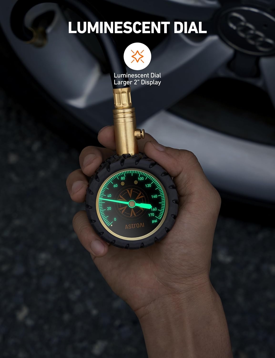 image:imageAstroAI Tire Pressure Gauge 6170 PSI Certified ANSI B4011 Accurate with Large 2 Dial Easy to Read Compatible with Cars Trucks SUVs Motorcycles Bicycles with Schrader Valve