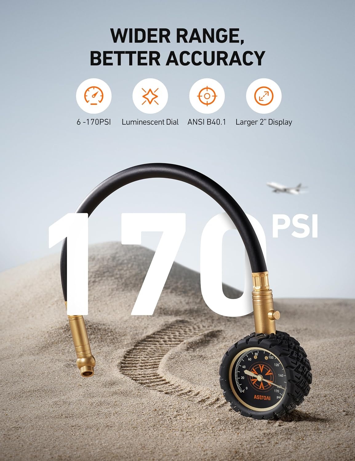 image:imageAstroAI Tire Pressure Gauge 6170 PSI Certified ANSI B4011 Accurate with Large 2 Dial Easy to Read Compatible with Cars Trucks SUVs Motorcycles Bicycles with Schrader Valve