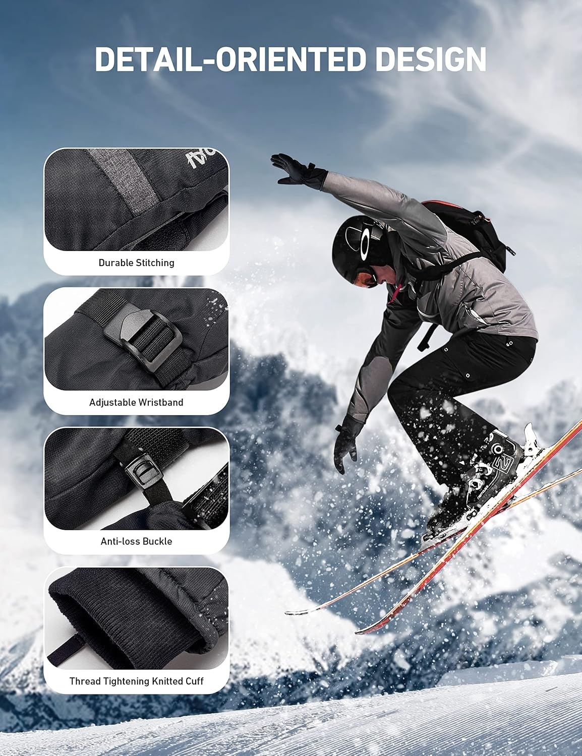 image:imageAstroAI Waterproof Gloves Snow Gloves with Touchscreen Warm Winter Gloves for Men Women for Cold Weather Running Cycling Snowboarding Driving Outdoor Work