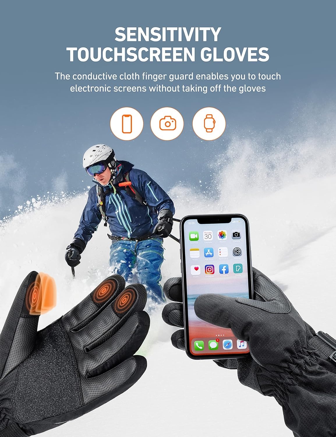 image:imageAstroAI Waterproof Gloves Snow Gloves with Touchscreen Warm Winter Gloves for Men Women for Cold Weather Running Cycling Snowboarding Driving Outdoor Work