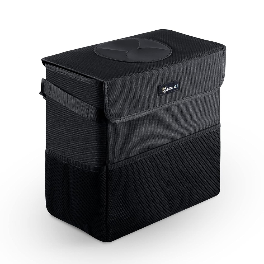 image:imageAstroAI Car Trash Can with Lid and Storage Pockets LeakProof Waterproof Car Garbage Can Large Opening Multipurpose Folding Trash Bin for Car
