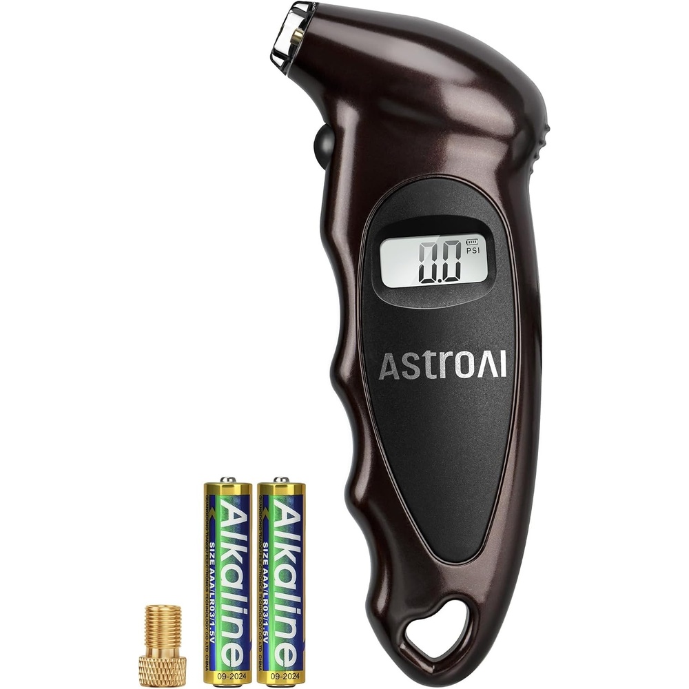 image:imageAstroAI Digital Tire Pressure Gauge 0150PSI Accurate in 01 Increments Tire Gauge with Backlit LCD and Presta Valve Adaptor 4 Units of Measurement for Car Truck Bicycle Brown