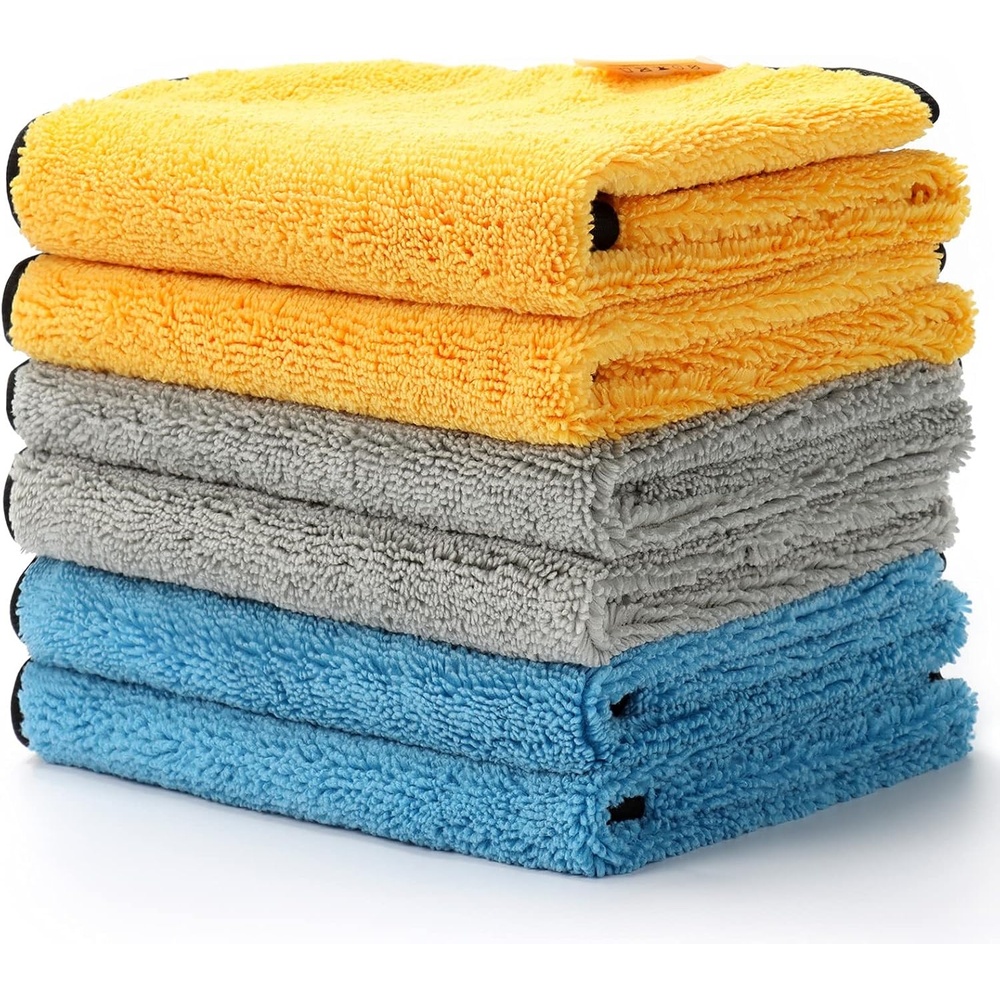 image:imageAstroAI Microfiber Towels for Cars 6Pack Absorbent and Reusable Microfiber Cleaning Cloth for CarDomestic Cleaning Yellow Blue Gray 16 x 16