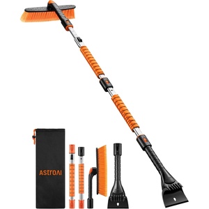 AstroAI 62.4″ Ice Scrapers for Car Windshield and Extendable Snow Brush with Foam Grip and 360° Pivoting Brush Head for Christmas Car Auto Truck SUV(Orange)