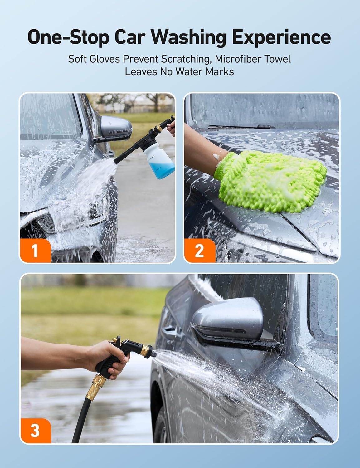image:imageAstroAI Foam Gun Car Wash Gun with Wash Mitt Quick Connect to Most Garden Hose Foam Blaster Equips with 34 Universal Garden 38 Quick Connector Amber LableAmber
