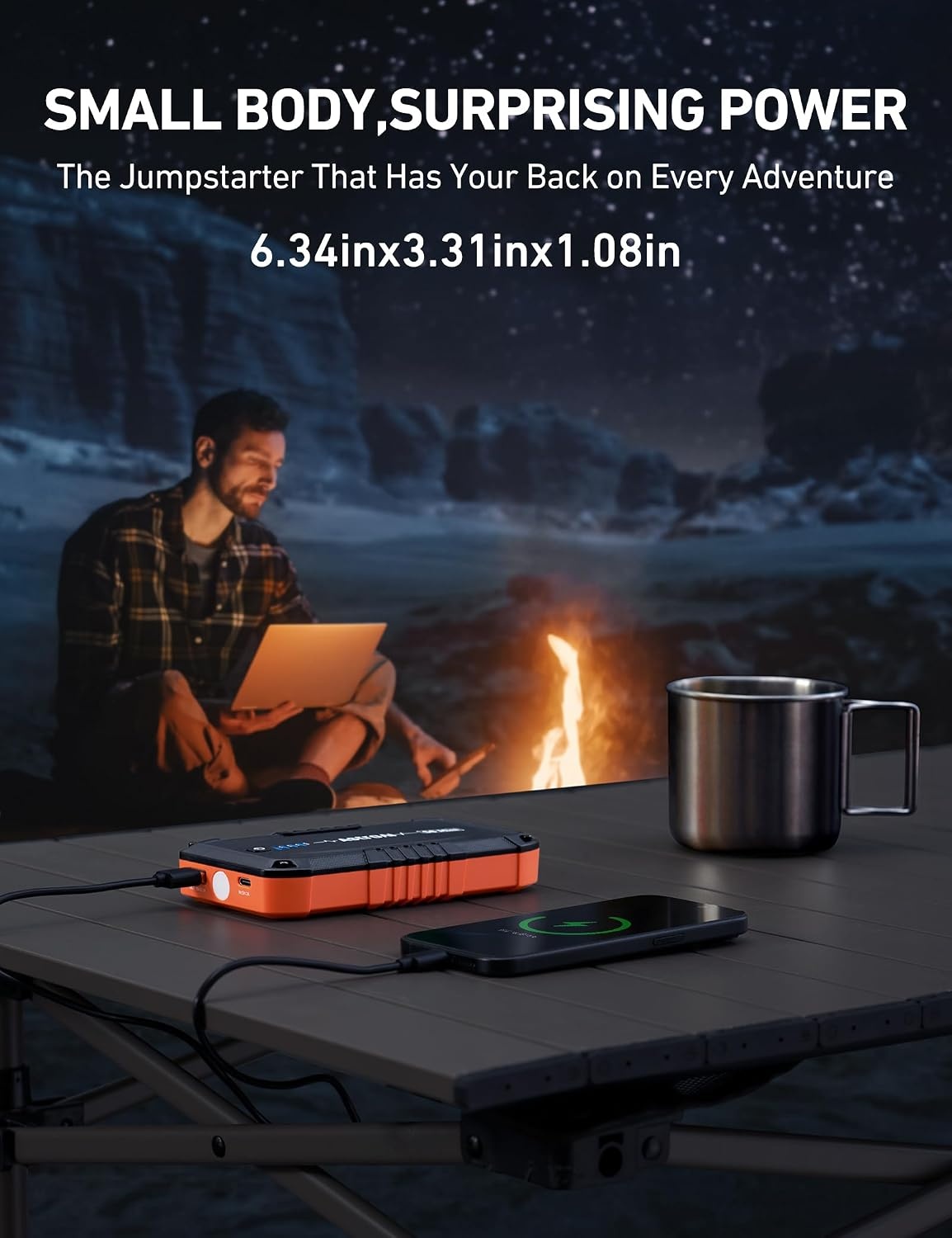 image:imageAstroAI S8 Mini Car Battery Jump Starter 12V Portable Car Starter for Up to 60L Gas30L Diesel Engine Auto Battery Booster Pack Lithium Jump Box with Jumper Cables amp LED Light Orange