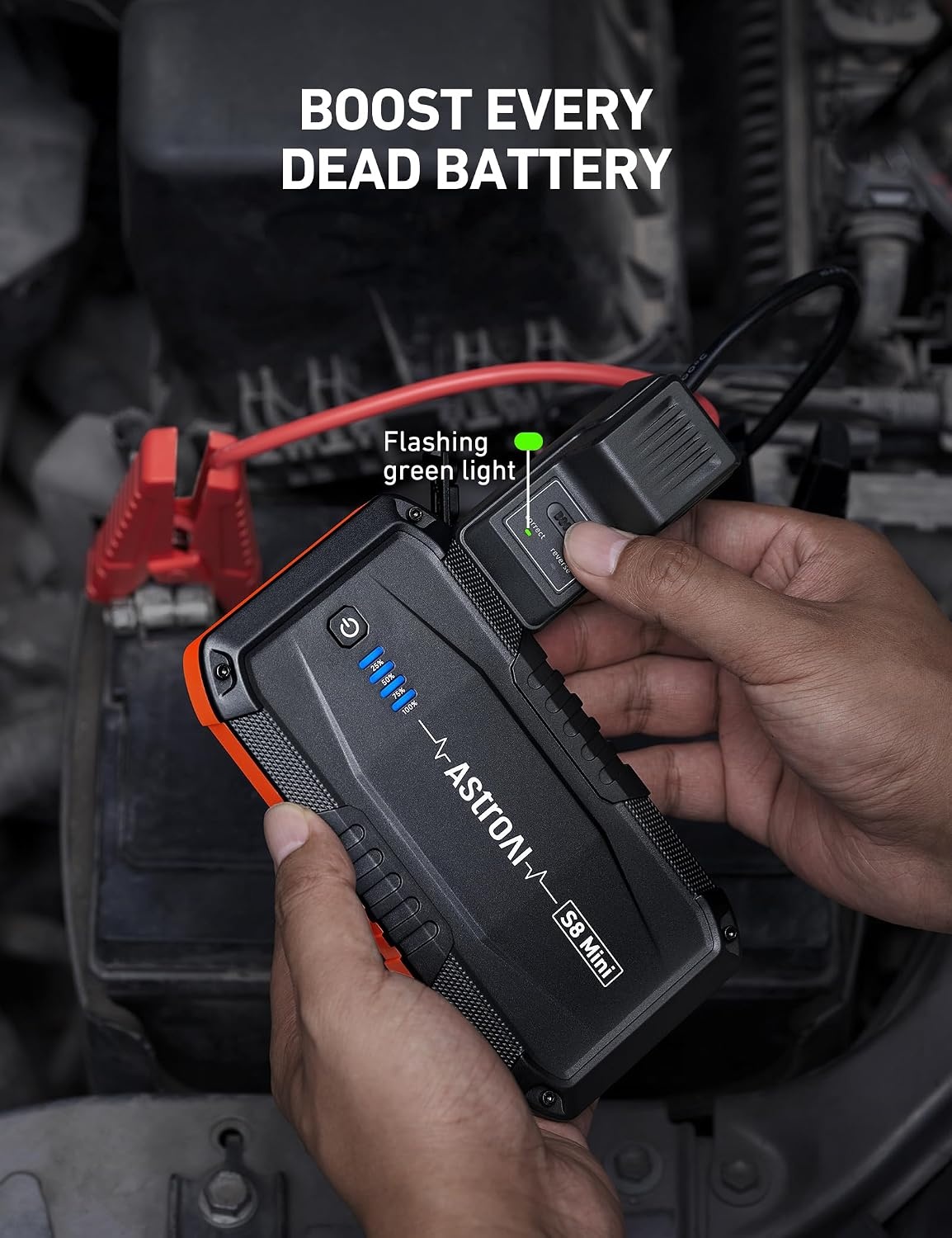 image:imageAstroAI S8 Mini Car Battery Jump Starter 12V Portable Car Starter for Up to 60L Gas30L Diesel Engine Auto Battery Booster Pack Lithium Jump Box with Jumper Cables amp LED Light Orange