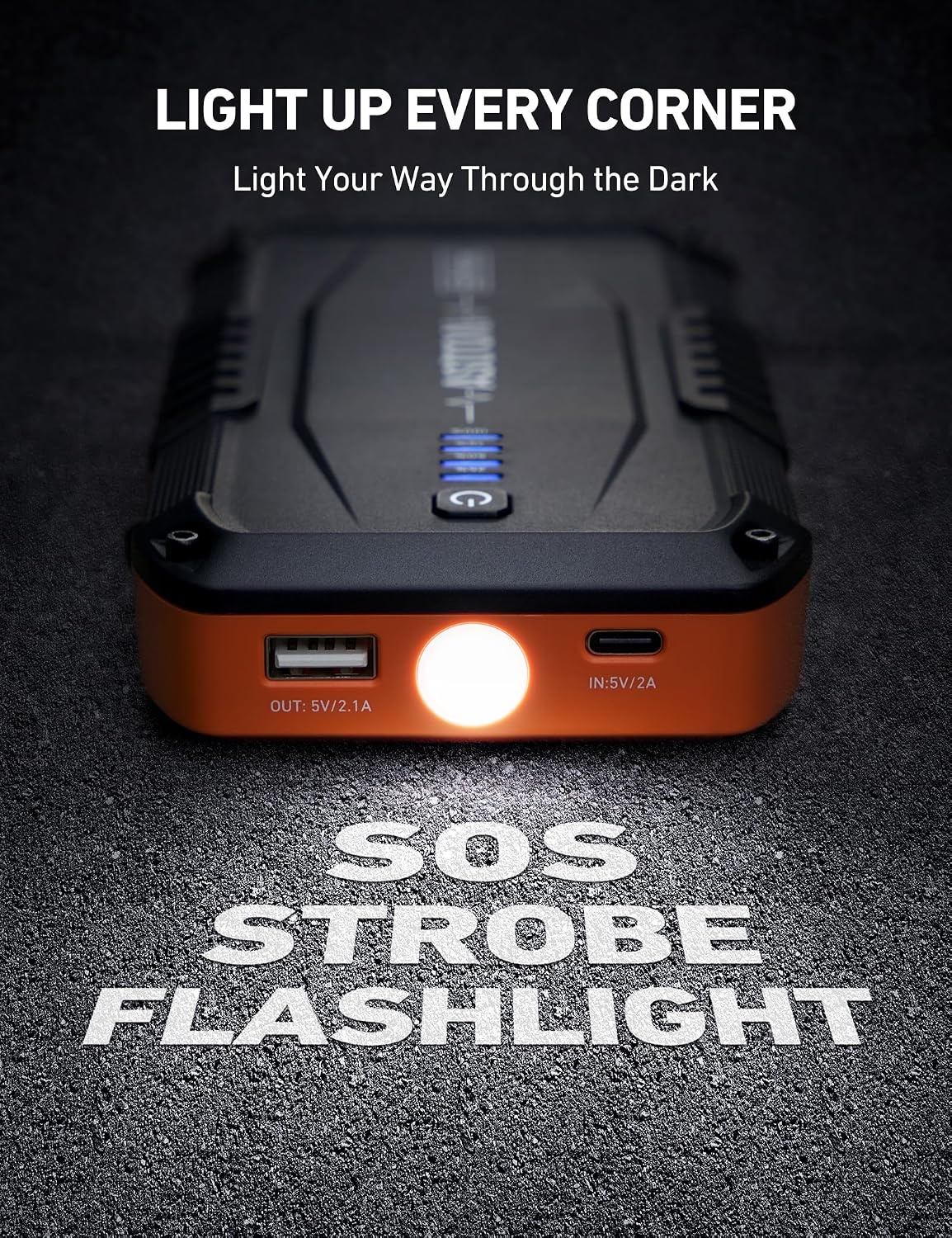 image:imageAstroAI S8 Mini Car Battery Jump Starter 12V Portable Car Starter for Up to 60L Gas30L Diesel Engine Auto Battery Booster Pack Lithium Jump Box with Jumper Cables amp LED Light Orange