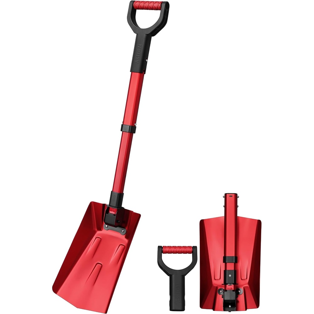 image:imageAstroAI 384 Folding Extendable Snow Shovel Aluminum Handle amp Metal BladeRed