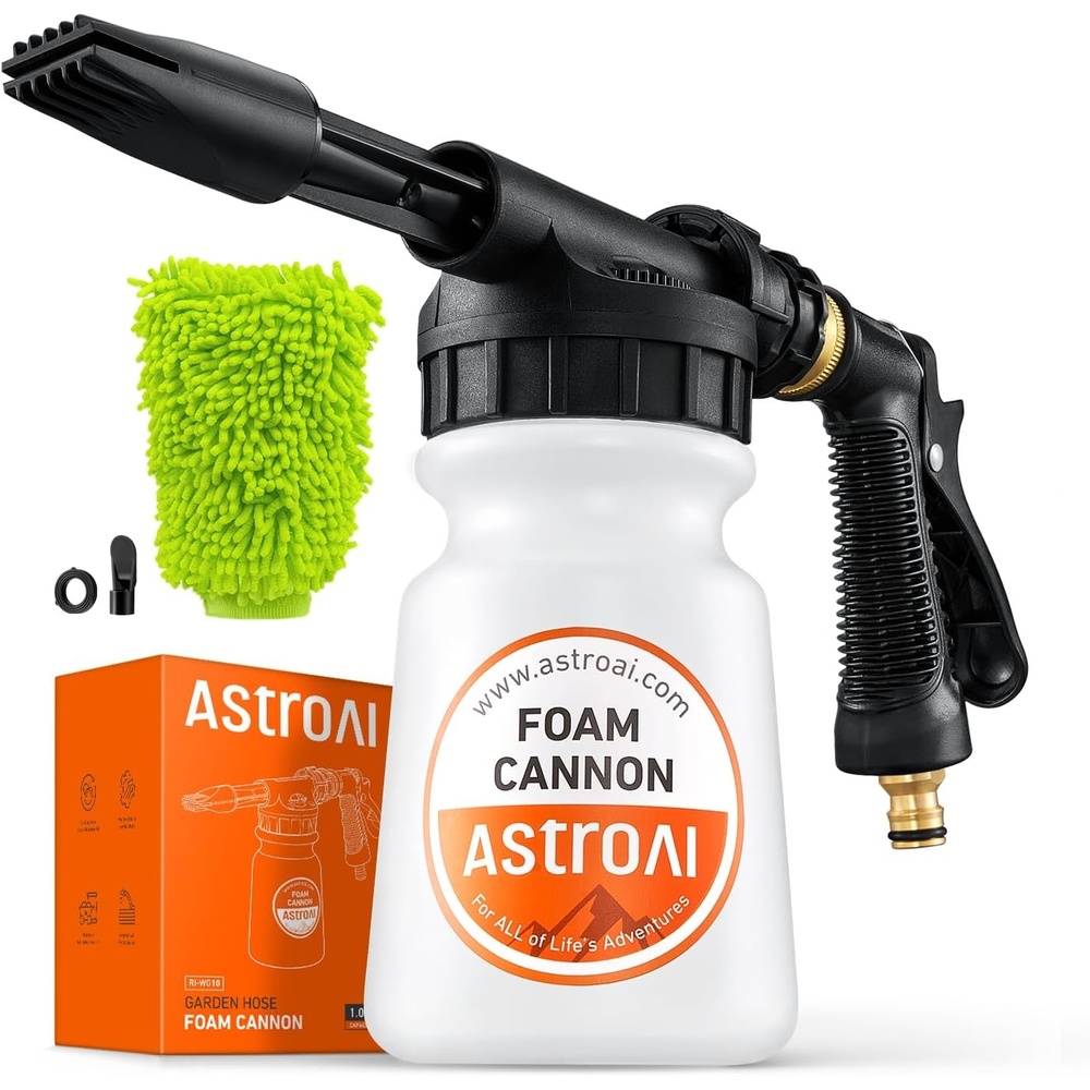 image:imageAstroAI Foam Gun Car Wash Gun with Wash Mitt Quick Connect to Most Garden Hose Foam Blaster Equips with 34 Universal Garden 38 Quick Connector Amber LableAmber
