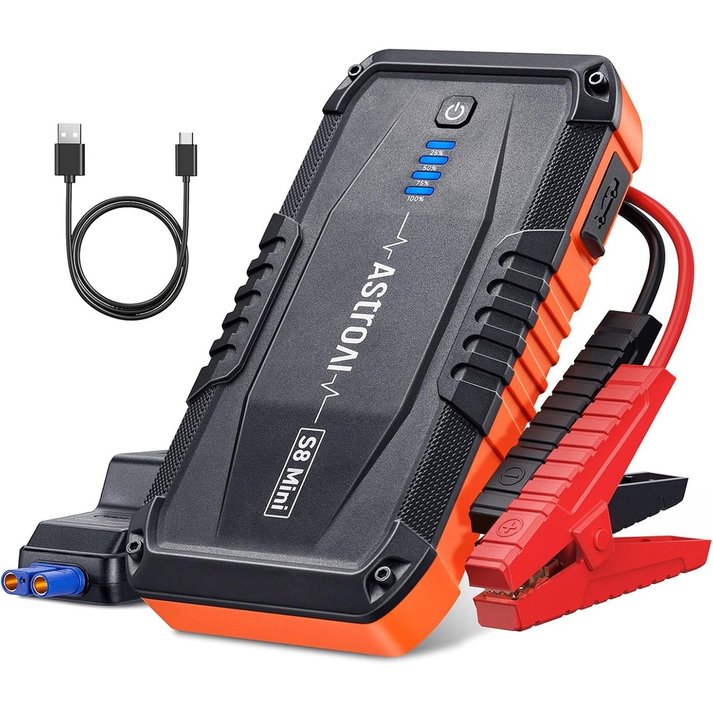 image:imageAstroAI S8 Mini Car Battery Jump Starter 12V Portable Car Starter for Up to 60L Gas30L Diesel Engine Auto Battery Booster Pack Lithium Jump Box with Jumper Cables amp LED Light Orange